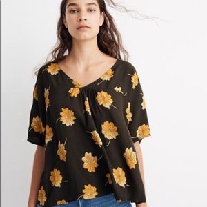 Madewell Olive Green and Yellow Floral Rhyme Top in Fall Flowers